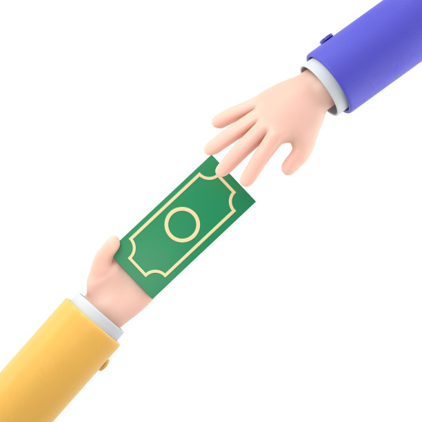 卡通手势图标模型。两个卡通商人的手，给钱。平面设计中的3d插图。白色背景的3D渲染。图片下载