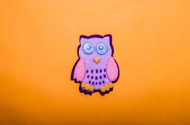 橙色背景上的彩色可爱猫头鹰照片图片下载