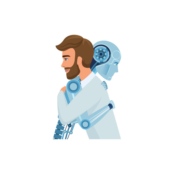 人工智能对人的支持：商人与机器人拥抱图片下载