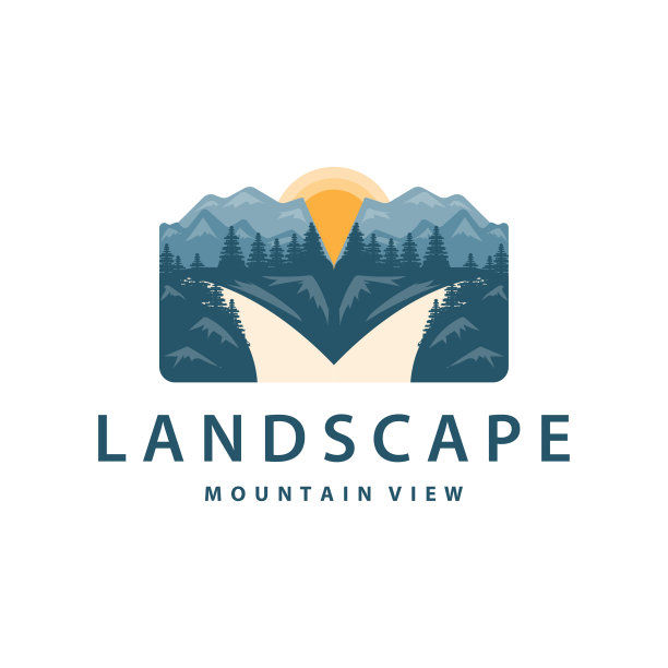 景观标志自然冒险设计山和河豪华矢量插图图片下载