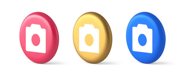 照片视频摄像机多媒体内容创建按钮光学镜头变焦装置三维等距圆图标图片下载