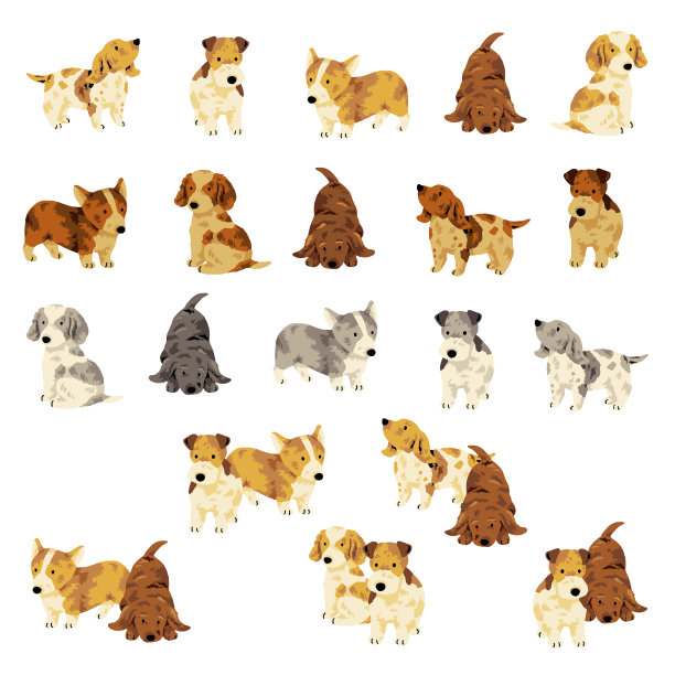 可爱健康的狗插画素材集，图片下载