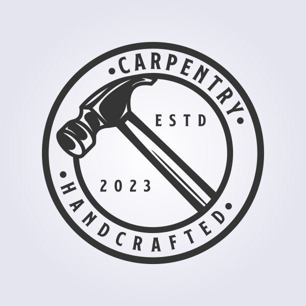 徽章徽章锤标志矢量插图设计，木匠工具图标符号模板设计图片下载