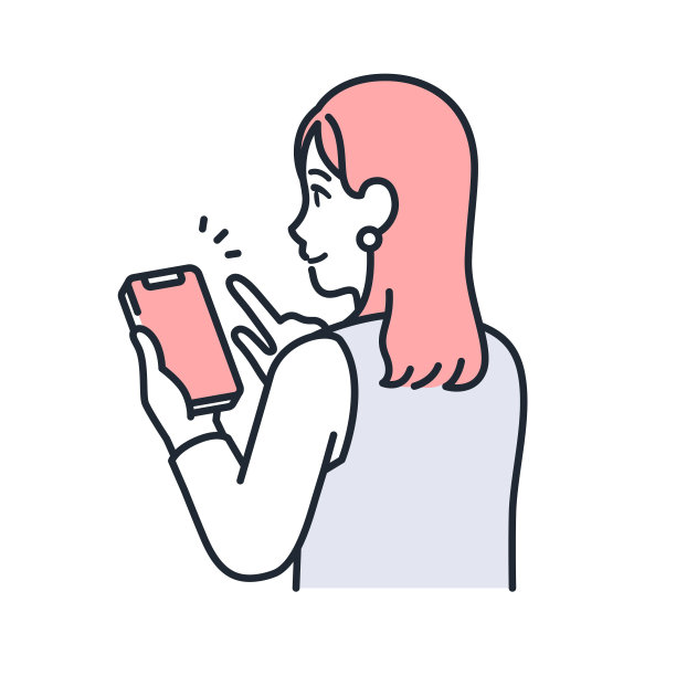 一个简单的矢量插图，一个时尚的年轻女子带着微笑操作智能手机图片下载