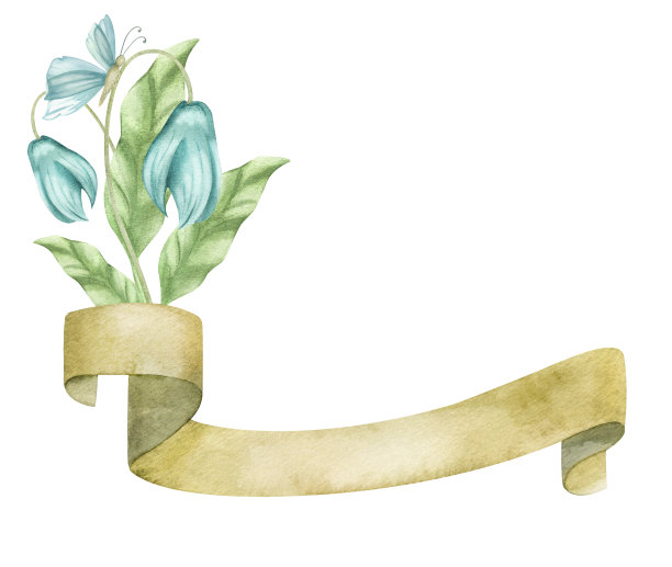 蓝色的花，报春花，雪花莲，风信子。春天花叶的水彩画。孤立的元素丝带，卷轴，工艺图片下载