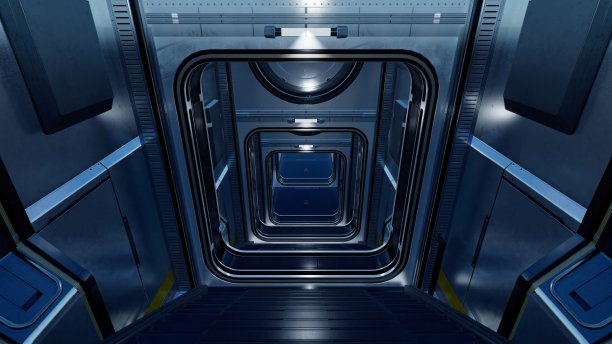 通过走廊下降到太空船深处图片下载