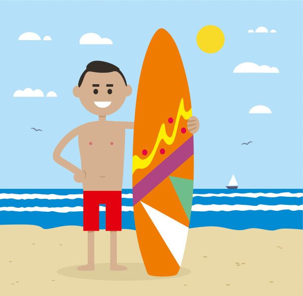 冲浪者在海滩上摆姿势图片下载