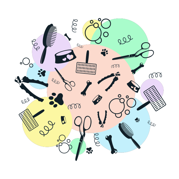 梳理和照顾宠物美容师工具集设计图片下载