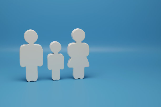 一个家庭的小雕像与复制空间隔离。3 d演示。图片下载