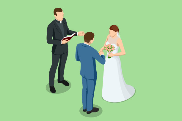 一对新人和牧师站在外面。牧师朗读《圣经》中的经文。婚礼仪式图片下载