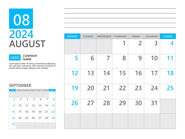 2024年8月模板日历计划2024周图片下载