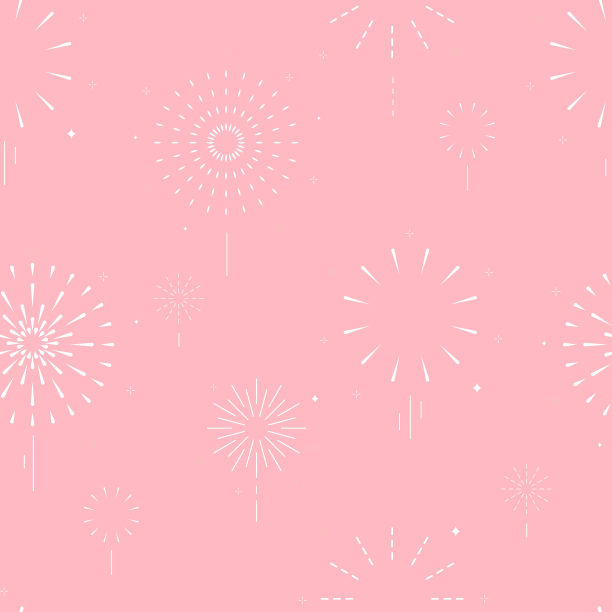 粉色背景上的烟花无缝图案，可编辑矢量素材，适用于织物和瓷砖图片下载