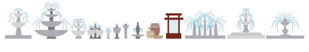 一组图标的石喷泉街道装饰建筑矢量插图孤立在一个白色的背景图片下载