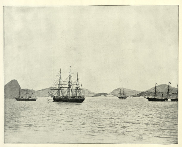 19世纪90年代，维多利亚时代，巴西里约热内卢港的帆船图片下载
