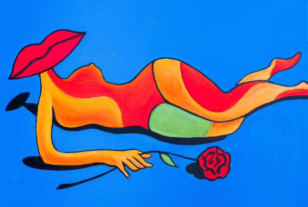 丙烯颜料的女人与嘴唇作为头部图片下载