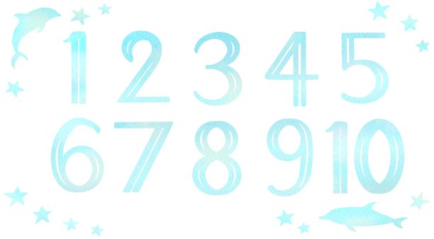 数字图标从1到10通过切割水彩插图在海洋的颜色。图片下载