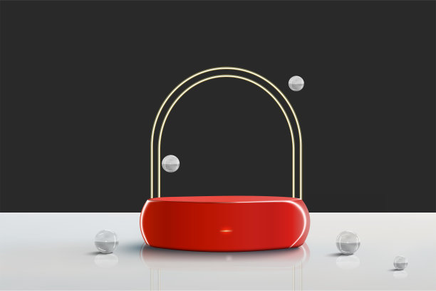 用玻璃球和金色拱门植入产品的领奖台图片下载