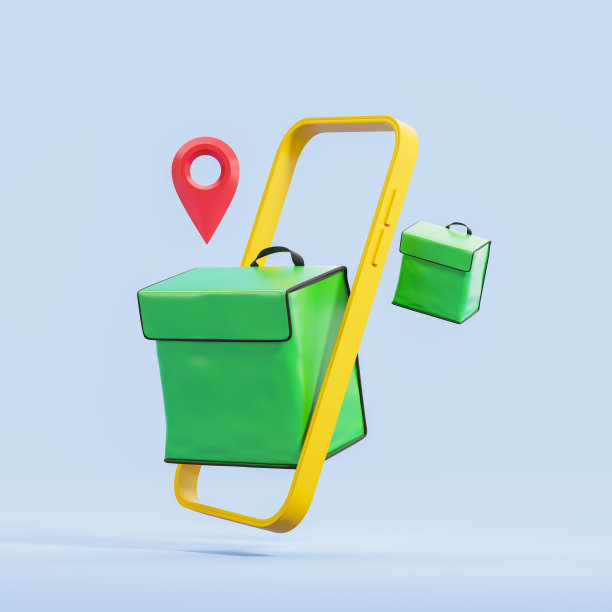 智能手机和模拟食品背包，地理标签，快递和在线配送图片下载