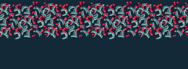 水平圣诞、假日边框，带复制空间。矢量手绘风格化的分支和红色浆果。适用于电子邮件标题，在社交网络，广告，事件和页面封面，横幅，背景帖子。图片下载