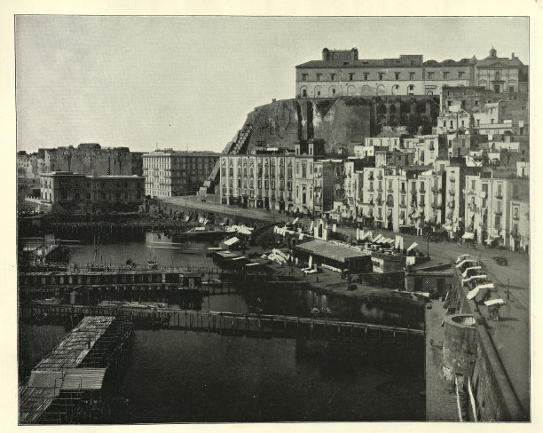 圣卢西亚，那不勒斯，意大利，维多利亚19世纪的复古照片图片下载