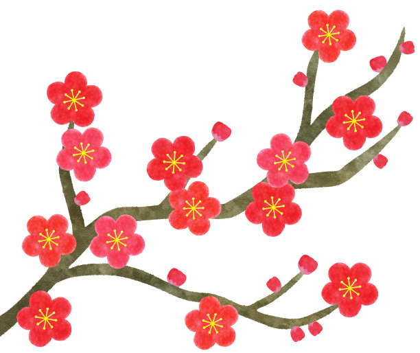红梅花枝剪贴画图片下载