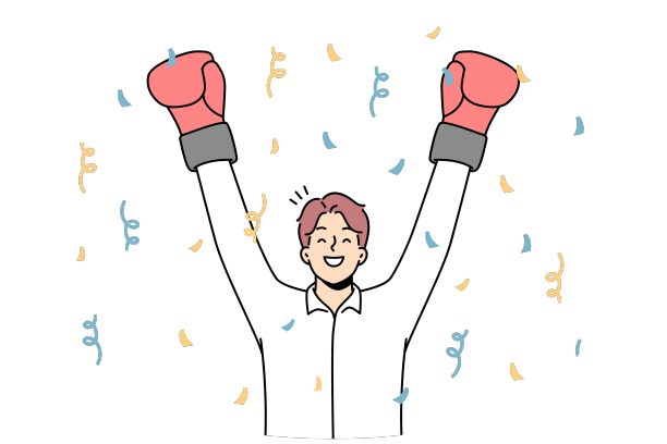 戴着拳击手套的商人喜出望外地庆祝图片下载