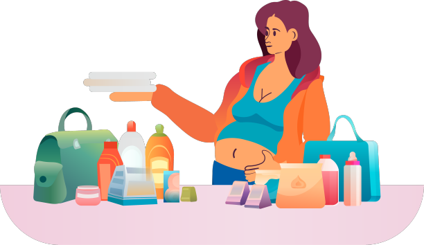 快乐的孕妇未来的妈妈选择化妆品图片下载