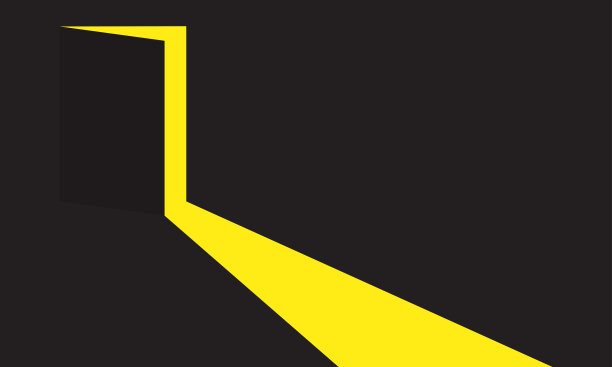 门灯，开放的房间，暗背景的门口概念，入口的房子，出口的家，明亮的路。黑色一个剪影。卡通向量图片下载