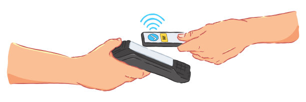 两只手拿着智能手机，用非接触式支付系统进行电子支付。买方使用支付应用程序和POS终端的手。非接触式无现金。平面图形矢量插图孤立在白色背景上图片下载