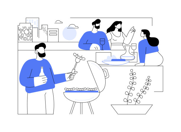 日落烧烤孤立的卡通矢量插图。图片下载