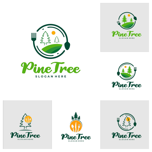 一套松树与食品标志设计创意图片下载