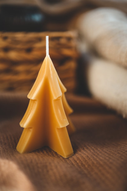 蜂蜡圣诞树蜡烛，温馨的照片图片下载