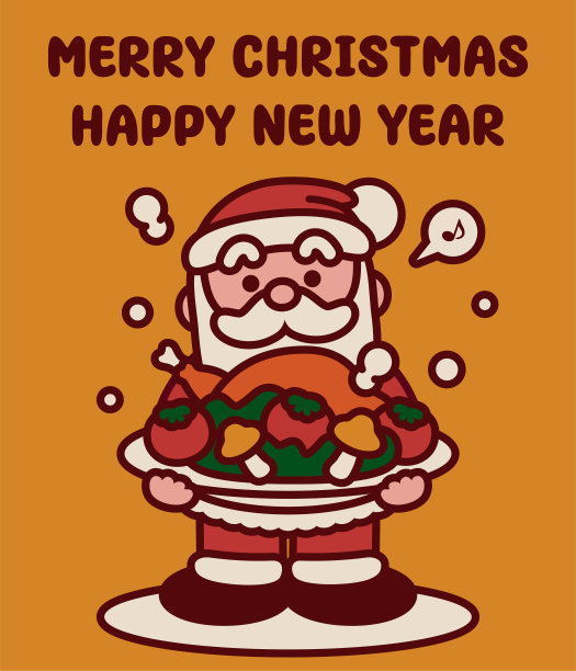 可爱的圣诞老人端着火鸡馅的圣诞晚餐，祝你圣诞快乐，新年快乐图片下载