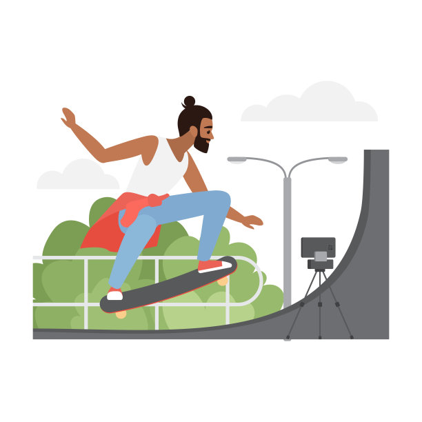 男子骑滑板，使内容的运动和街头风格的博客与相机三脚架图片下载