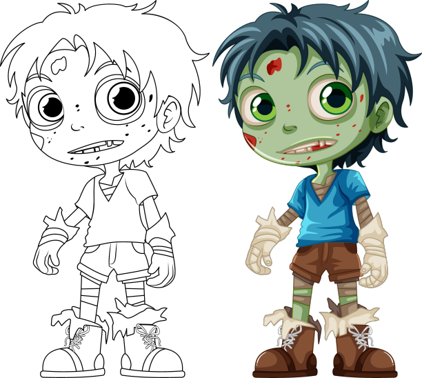 绿皮肤的男性僵尸卡通人物图片下载