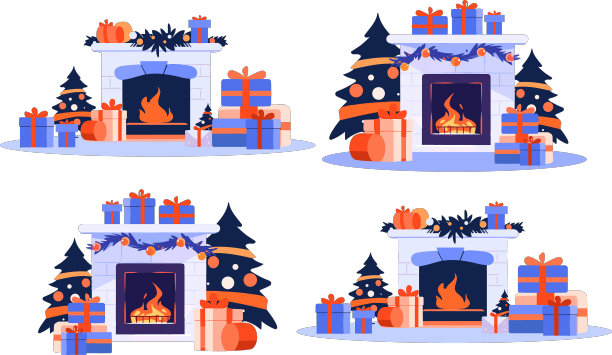 手绘壁炉装饰的圣诞节图片下载