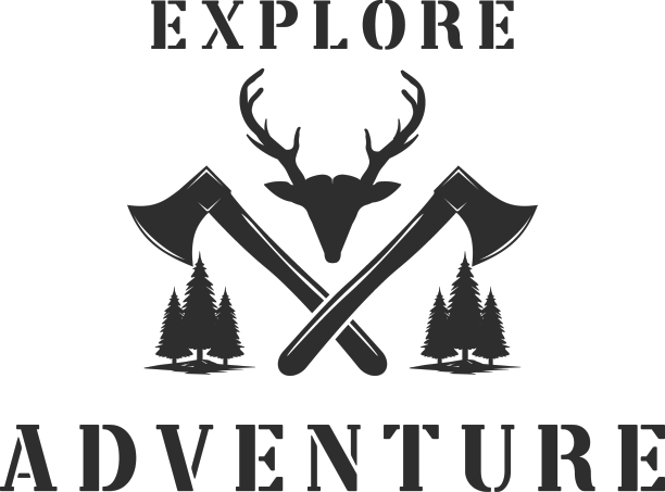 鹿头和松树复古标志徽章图片下载