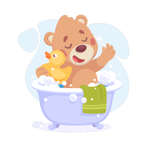 可爱的小熊角色在浴缸里洗澡用橡胶图片下载