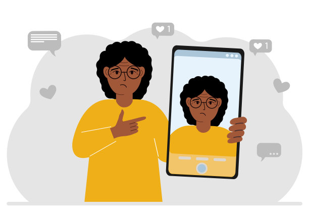 女性视频博主用智能手机录制或观看视频或照片。各种社交媒体图标。图片下载