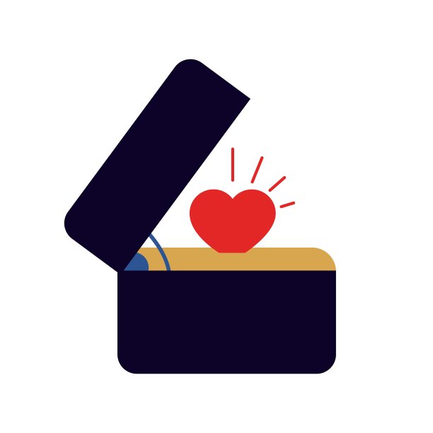 打开装有心形珠宝的黑色盒子。图片下载