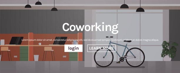 现代办公室内和空的联合办公中心创意开放空间与家具。图片下载