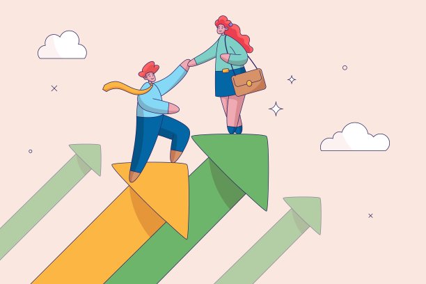 领导或支持发展业务或事业。商业导师，指导或咨询帮助成功，建议和信任帮助进步，商业导师帮助同事攀登成长箭头图。图片下载