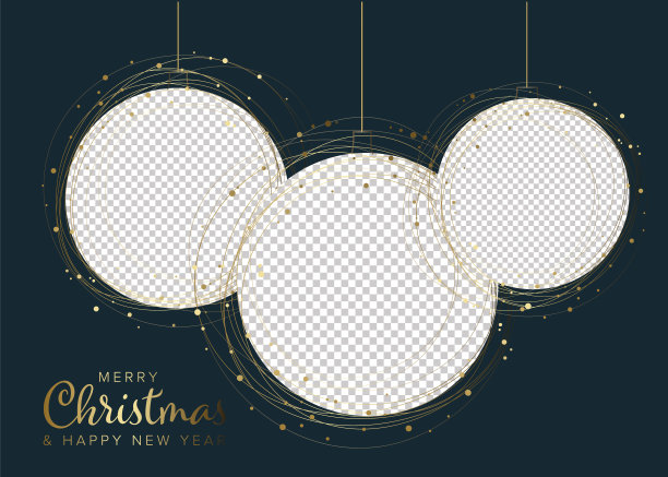 圣诞节冬季家庭照片黑暗极简主义卡片布局模板与三个圆圈照片占位符图片下载