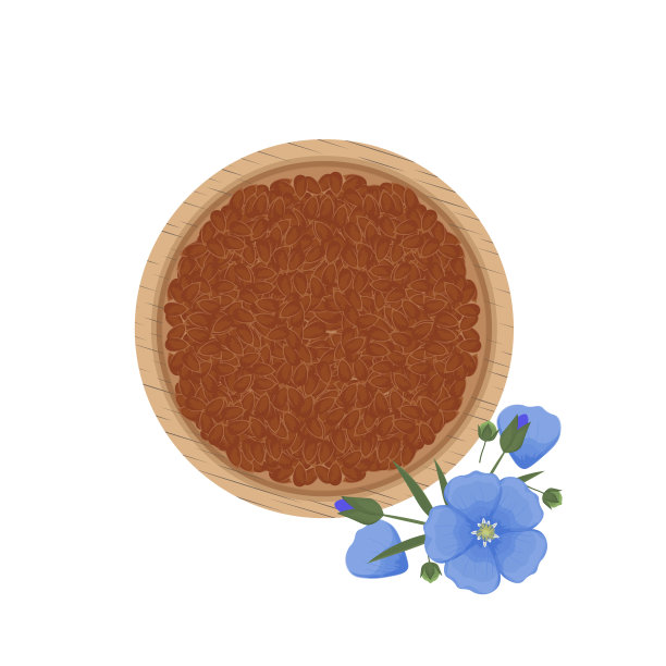 把亚麻籽平铺在木碗里图片下载