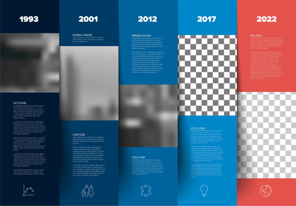 简单简约的深蓝色条纹步骤与照片占位符时间轴模板图片下载