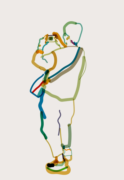 线条艺术水彩画时尚动作肖像，女人站着拍照用手机图片下载