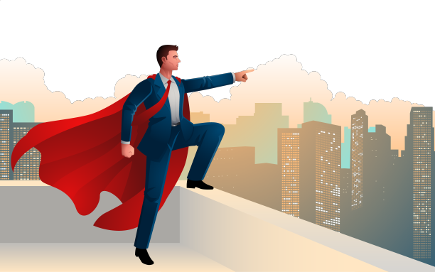 超级英雄商人胜利地站在上面图片下载