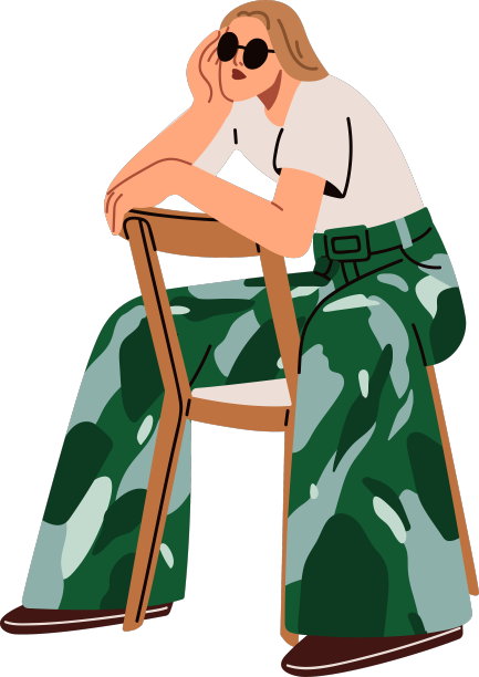 时尚女孩靠在椅背上坐着图片下载