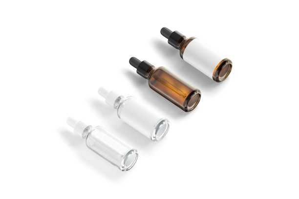 空白透明和琥珀色玻璃滴管瓶模型，侧面视图图片下载