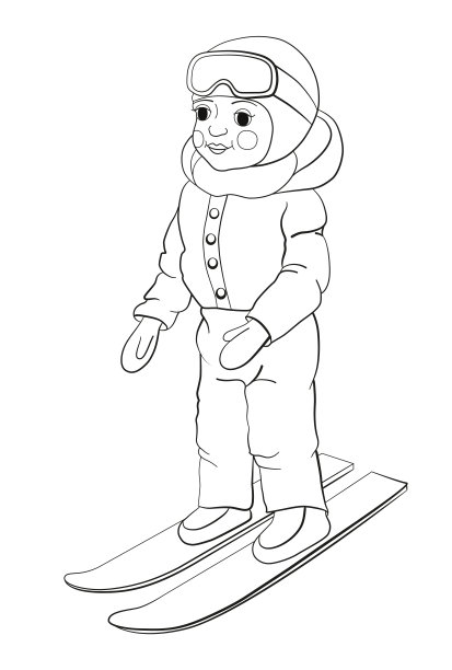 彩色图片的卡通滑雪者，男孩滑雪。图片下载